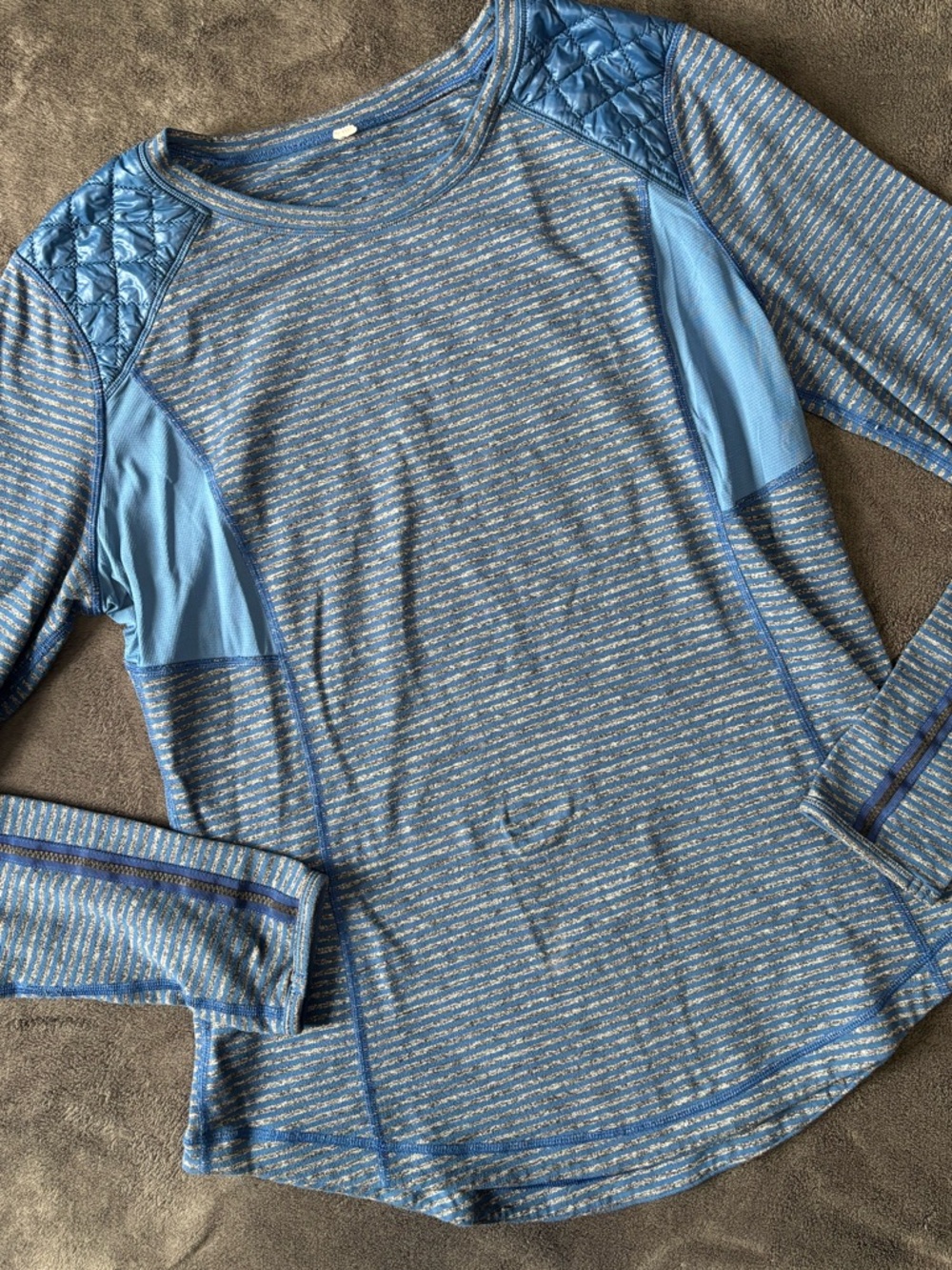 lululemon athletica Blue Striped Quilted-Shoulder Long-Sleeve Tee